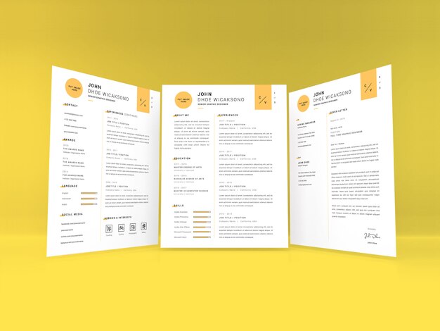 Realistisch briefformaat curriculum vitae mockup tempate