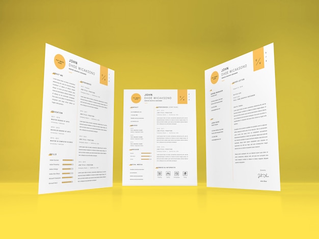 Realistisch briefformaat curriculum vitae mockup tempate