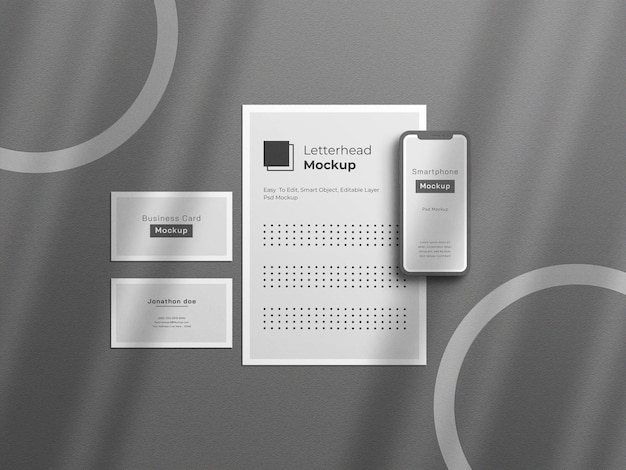 PSD realistisch briefpapier set bovenaanzicht mockup