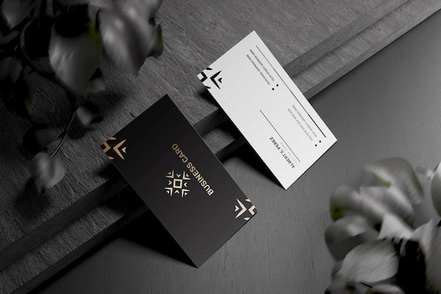 Realistisch donker mockup-ontwerp voor visitekaartjes of luxe modern mockup-ontwerp voor visitekaartjes