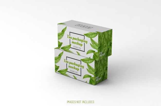 Realistisch doosverpakkingsmodel voor theereclame op schone achtergrond