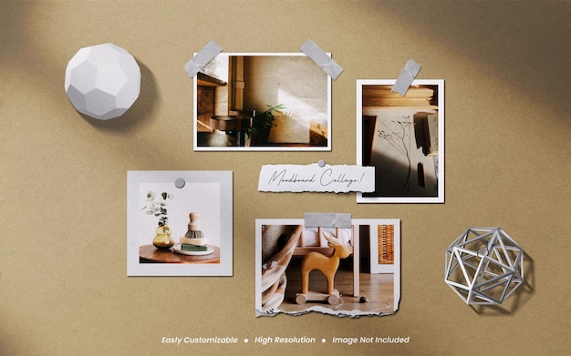 Realistisch en minimalistisch moodboard polaroid fotopapier frame mockup met schaduwoverlay