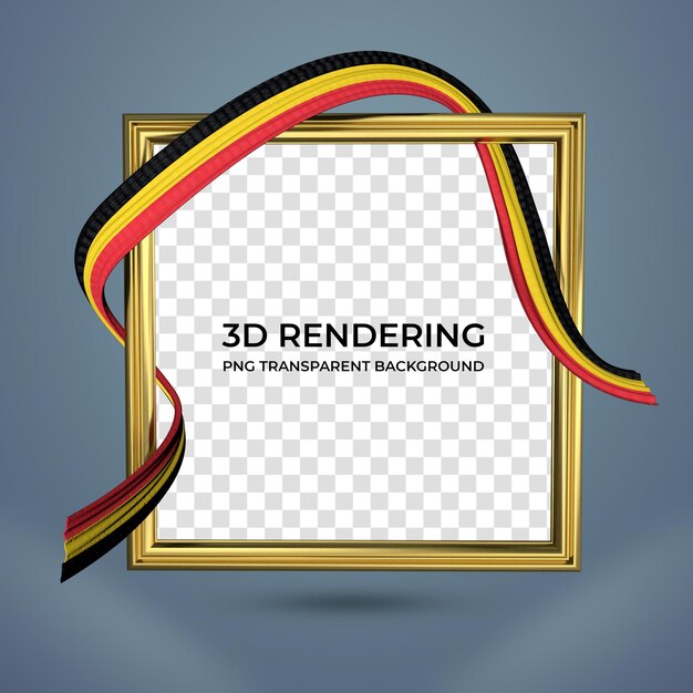 PSD realistisch frame en lint met belgische vlag kleuren 3d-rendering transparante achtergrond