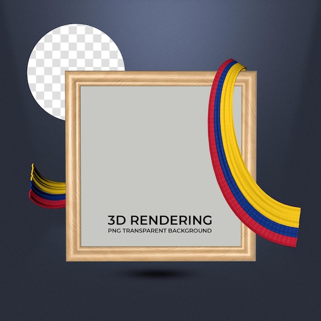 PSD realistisch frame en lint met de vlag van colombia kleuren 3d-rendering transparante achtergrond