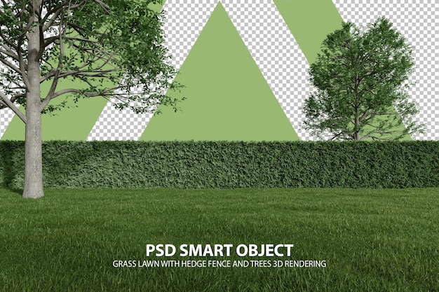 Realistisch grasveld met hekken en bomen 3D-weergave van geïsoleerde objecten
