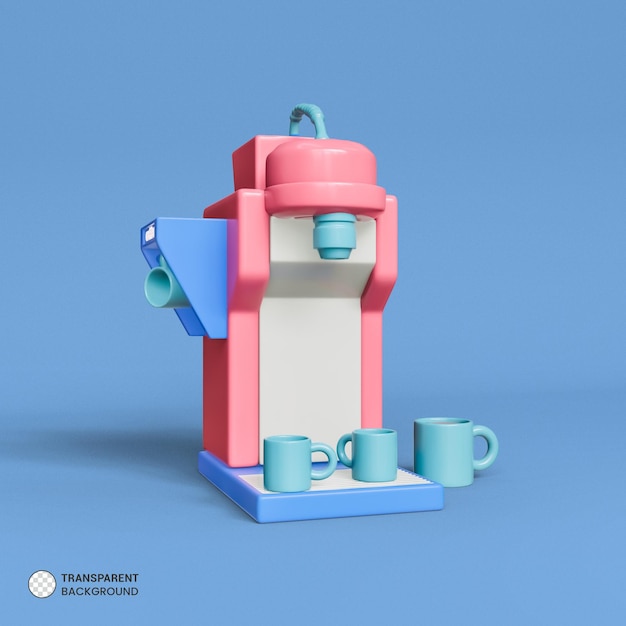 Realistisch koffiezetapparaat met kopjes op een blauwe achtergrond 3d Render Illustrator