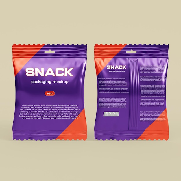 PSD realistisch mock-up van de verpakking van snackzakken (psd)