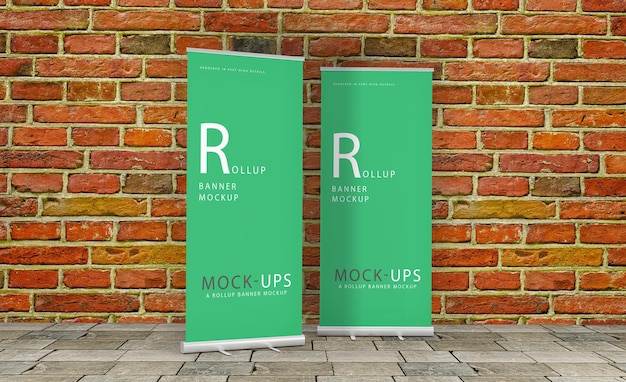 Realistisch roll-up of xbanner mockup-ontwerp met geïsoleerde omgevingsweergave