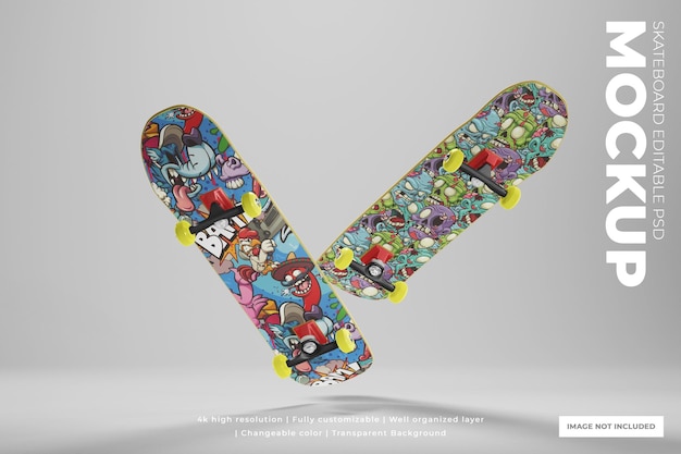 Realistisch skateboard deck mockup psd voor coole sportontwerpen