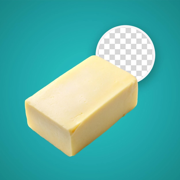 PSD realistisch stuk boter op een houten dienblad plakjes melk zuivelproduct vette margarine