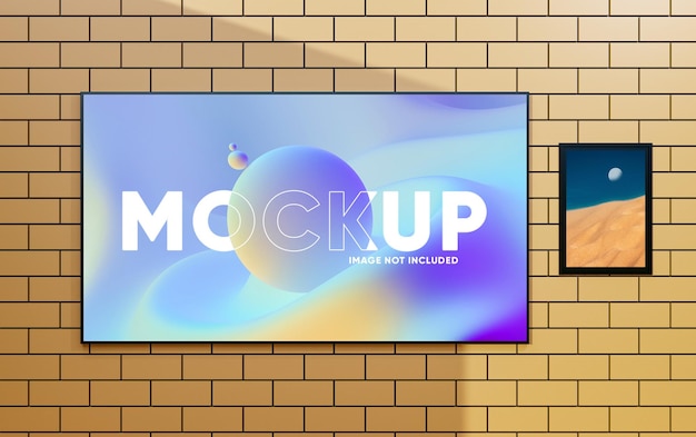 Realistisch tv-scherm fotolijst mockup op muur