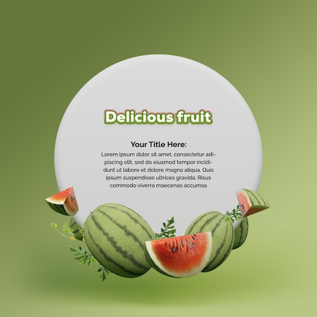 Realistisch verkoopposterontwerp met 3d-weergave van watermeloenvruchten
