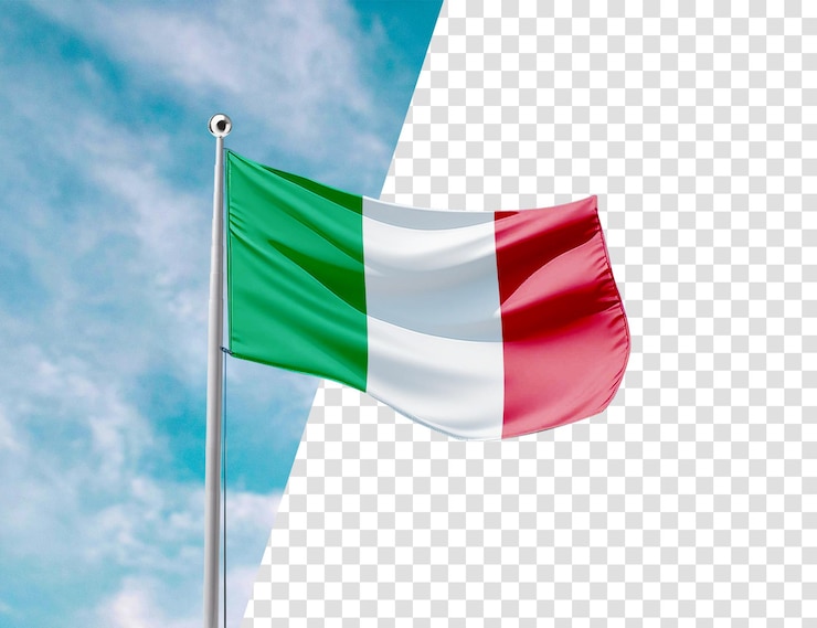 PSD realistische 3d gestructureerde vlaggenmast vlag van italië