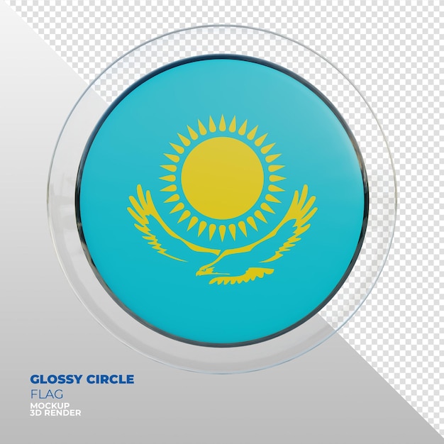 Realistische 3d getextureerde glanzende cirkel vlag van kazachstan