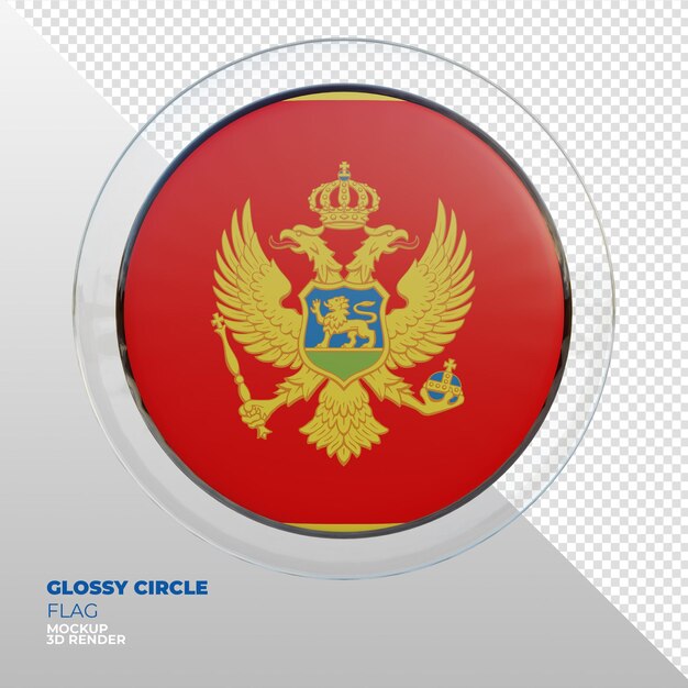 PSD realistische 3d getextureerde glanzende cirkel vlag van montenegro