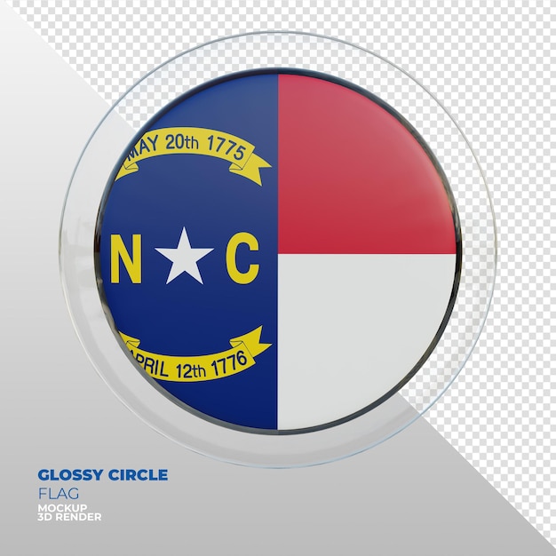 PSD realistische 3d getextureerde glanzende cirkelvlag van noord-carolina