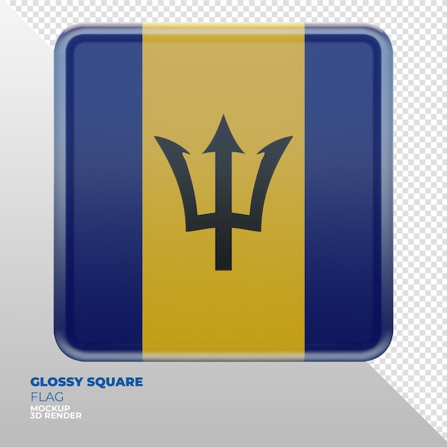 PSD realistische 3d getextureerde glanzende vierkante vlag van barbados
