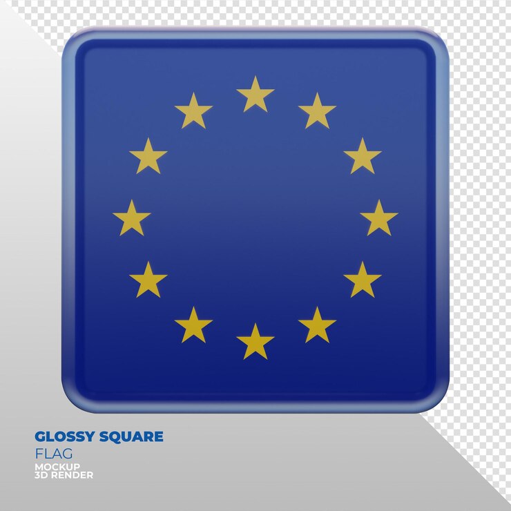 PSD realistische 3d getextureerde glanzende vierkante vlag van de europese unie
