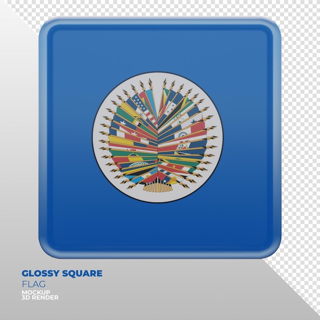 PSD realistische 3d getextureerde glanzende vierkante vlag van de organisatie van amerikaanse staten