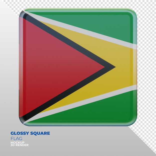 Realistische 3d getextureerde glanzende vierkante vlag van Guyana