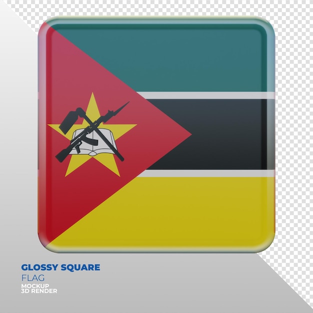 Realistische 3d getextureerde glanzende vierkante vlag van Mozambique