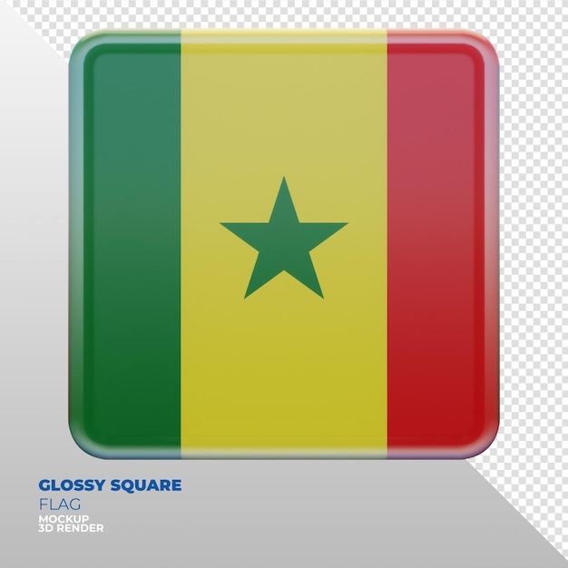 PSD realistische 3d getextureerde glanzende vierkante vlag van senegal