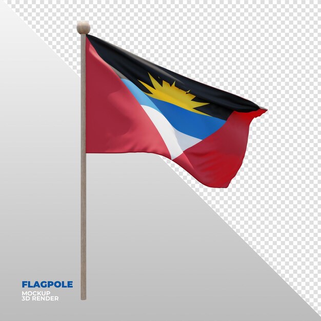 Realistische 3d getextureerde vlaggenmast vlag van antigua en barbuda