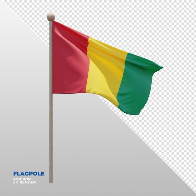 Realistische 3d getextureerde vlaggenmast vlag van guinee