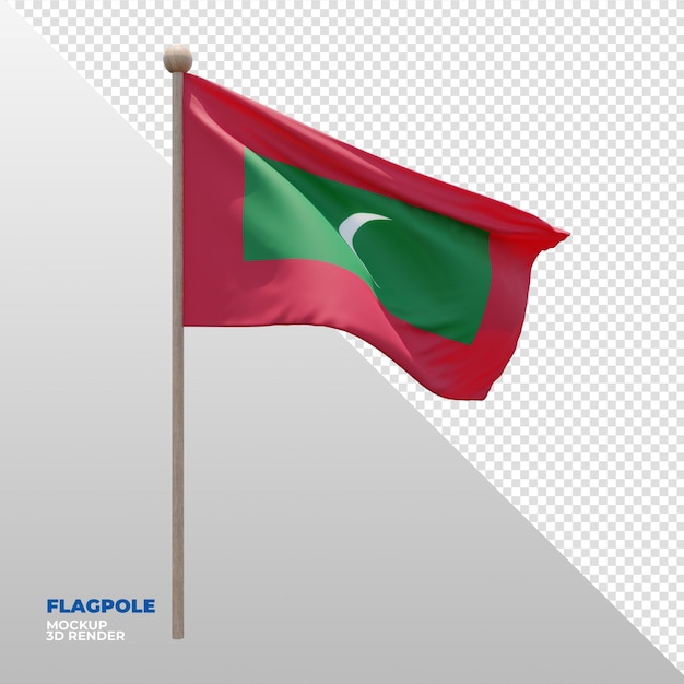 Realistische 3d getextureerde vlaggenmast vlag van Malediven