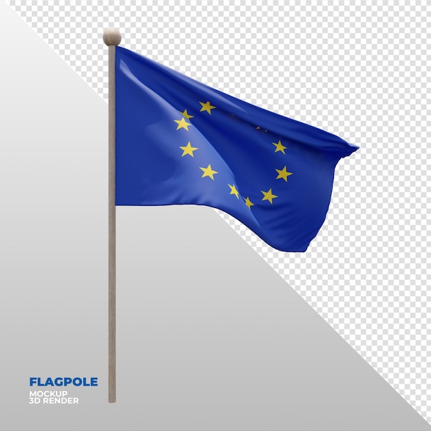 PSD realistische 3d getextureerde vlaggenmastvlag van de europese unie