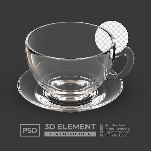 Realistische 3D glazen lege beker voor compositie premium psd