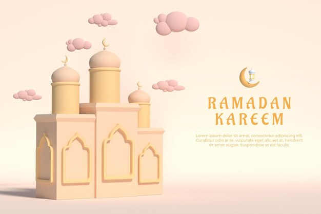 Realistische 3D islamitische ramadan met moskee halve maan wolk premium PSD