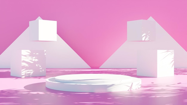 Realistische 3d render wit podium op roze achtergrond