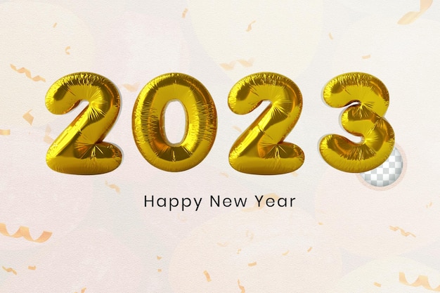 Realistische 3d-rendering 2023 tekst voor nieuwjaarsviering gelukkig nieuwjaar concept