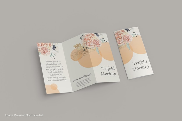 Realistische a4 driebladige brochure mockup 3d-rendering