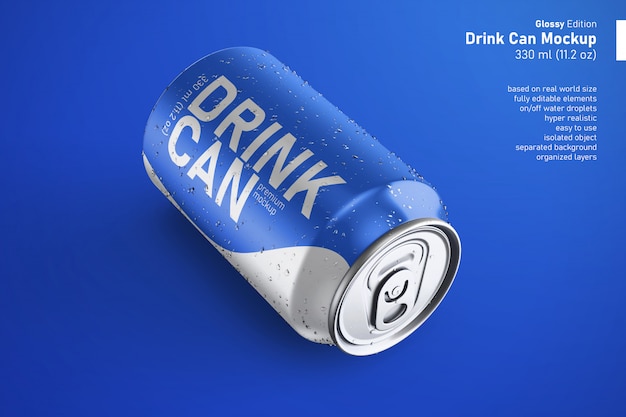 PSD realistische aangepaste glanzende frisdrank kan mockup