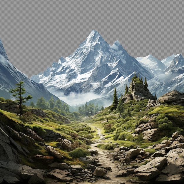 Realistische bergscene png geïsoleerd op transparante achtergrond