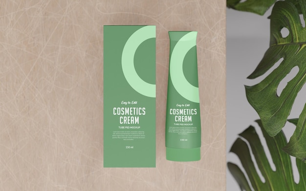 PSD realistische bovenaanzicht cosmetica crème doos en tube mockup