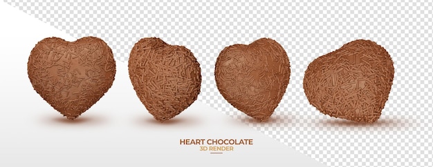 Realistische chocolade hart in 3d render geïsoleerde achtergrond transparant