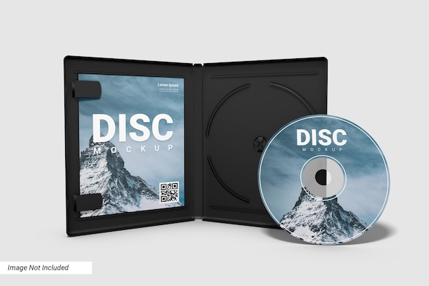 Realistische compact disc en open case mockup