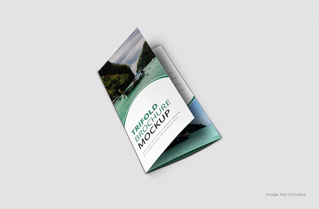 Realistische driebladige brochure Mockup sluiten