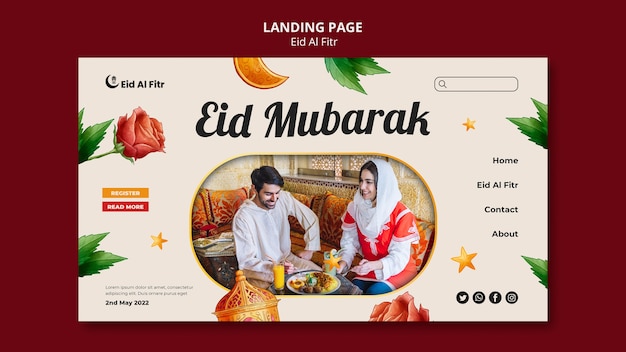 PSD realistische eid al-fitr bestemmingspagina ontwerpsjabloon