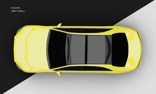 Realistische geïsoleerde glanzende gele luxe moderne sedan auto vanuit bovenaanzicht