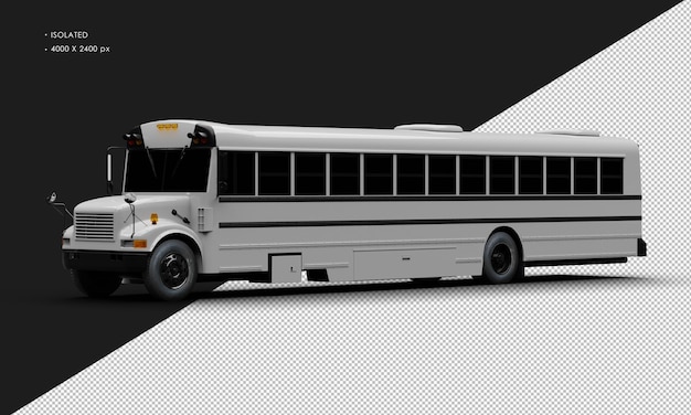 PSD realistische geïsoleerde glanzende grijze conventionele passagiersbus van links vooraanzicht