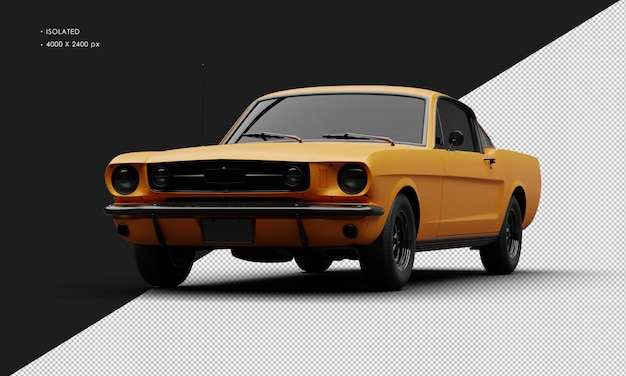 Realistische geïsoleerde mat oranje sport klassieke muscle car vanuit linker voorhoek