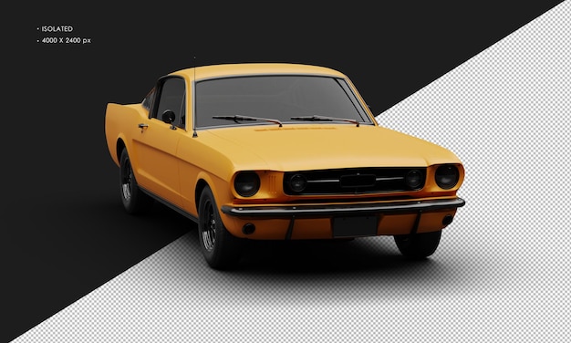 Realistische geïsoleerde mat oranje sport klassieke Muscle Car vanuit rechts vooraanzicht