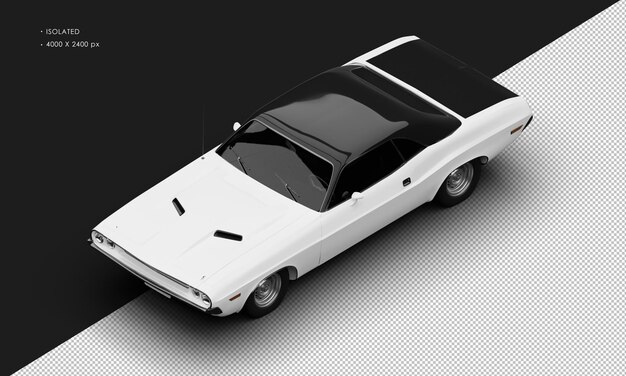 PSD realistische geïsoleerde mat witte klassieke sport muscle car van linksboven vooraanzicht