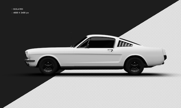 Realistische geïsoleerde mat witte sport klassieke Muscle Car van links zijaanzicht