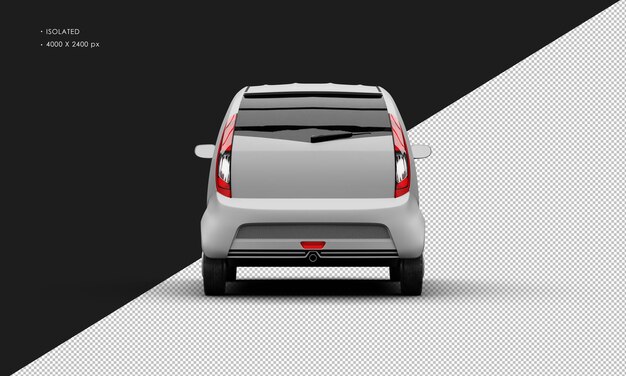 Realistische geïsoleerde matgrijze mini kleine gezinsauto van achteren