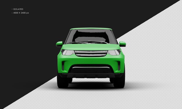 Realistische geïsoleerde matgroene elegante moderne SUV-auto vanuit vooraanzicht